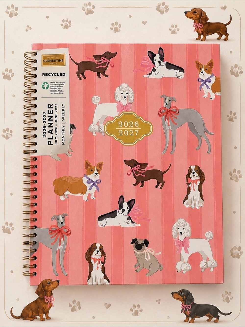 NWT Clementine Paper 2026-2027 Spiral- Bound Calendar/ Planner Featuring Dog’s